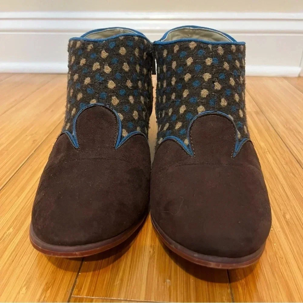 RUBY SHOO Juliette Artsy Boho Suede Wool Cowgirl Polka Dot Booties